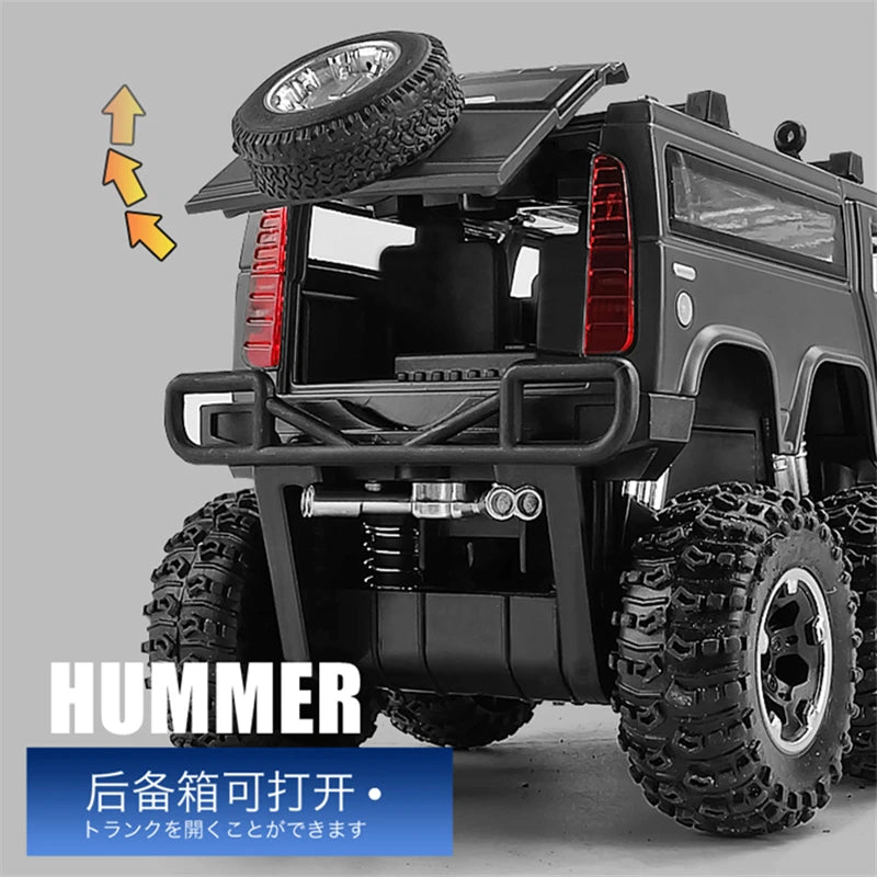 Brinquedo de Metal Modificado Polícia Off-road Veículos Modelo de Carro Som e Luz Presente para Crianças - 1/28 Hummer H2 6*6 Tyre Alloy Car Model Diecasts Metal Toy Modified Police Off-road Vehicles Car Model Sound and Light Kids Gift