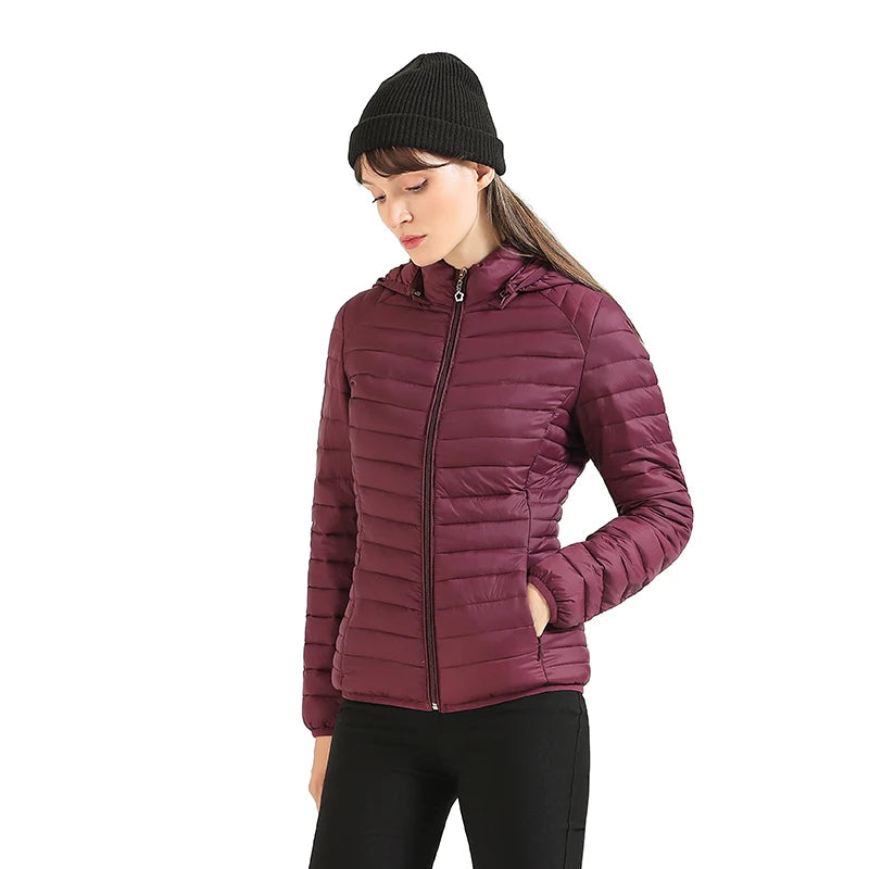 Jaquetas Para Mulheres Curta Com Capuz - SANTELON Winter Ultralight Padded Puffer Jackets For Women Short Parka With Hood Female Outdoor Warm Lightweight Outwear