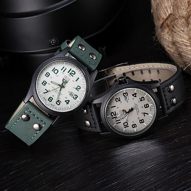 Relógio Estiloso para homens bem colocados - Casual Leather Strap Number Dial Quartz Wristwatch Fashion Men Watches for Man Simple Sport Style Male Clock relogio masculino