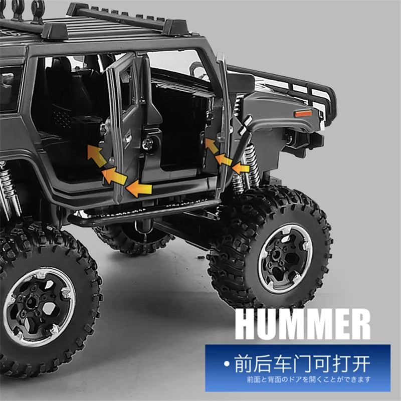 Brinquedo de Metal Modificado Polícia Off-road Veículos Modelo de Carro Som e Luz Presente para Crianças - 1/28 Hummer H2 6*6 Tyre Alloy Car Model Diecasts Metal Toy Modified Police Off-road Vehicles Car Model Sound and Light Kids Gift