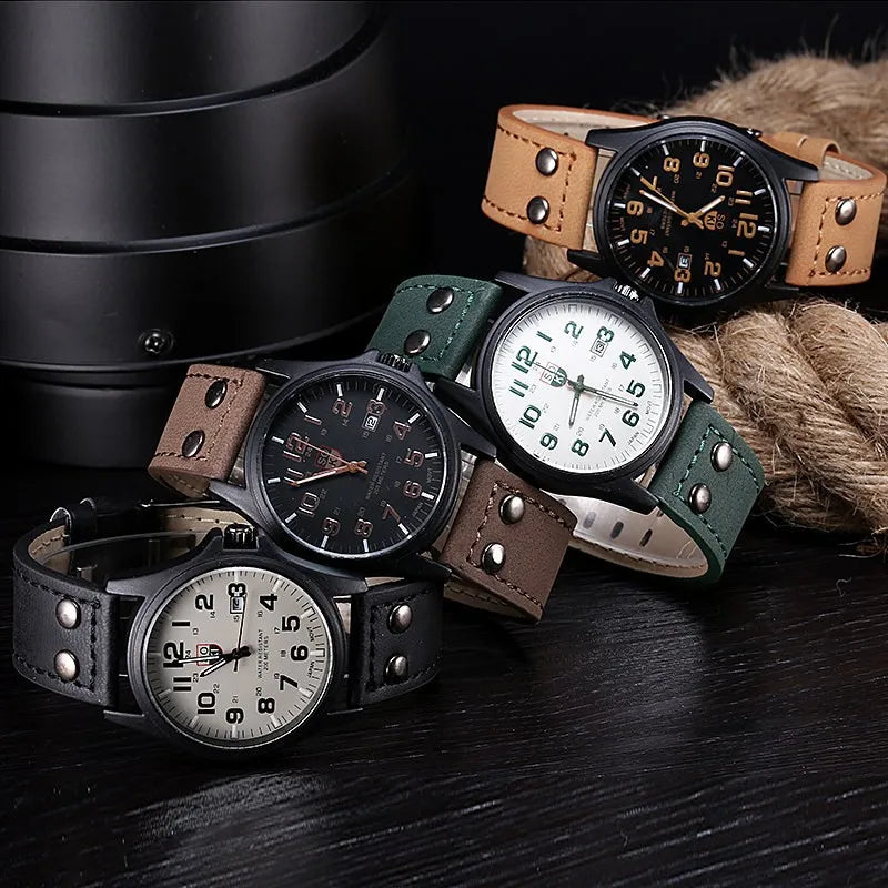 Relógio Estiloso para homens bem colocados - Casual Leather Strap Number Dial Quartz Wristwatch Fashion Men Watches for Man Simple Sport Style Male Clock relogio masculino