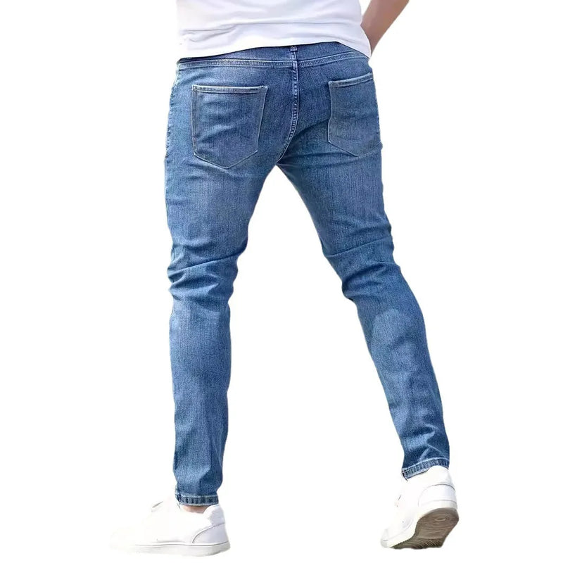 Calça Jeans masculina - Distressed Men Jeans Denim Holes Skinny Vintage Wash Solid Pencil Pants 2024 Ankle Length Sheath Punk Style Pockets Slim