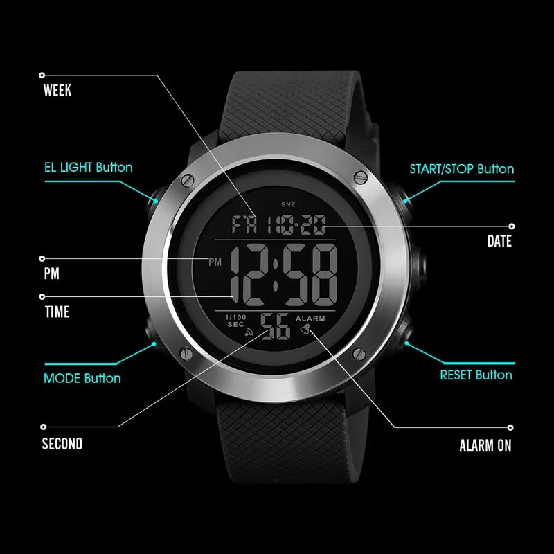 Relógio Despertador Masculino Digital - SKMEI 1426  Montre Men Alarm Clock Fashion Digital Watch Relogio Masculino Sport Watch Men Luxury Brand 5Bar Waterproof Watches