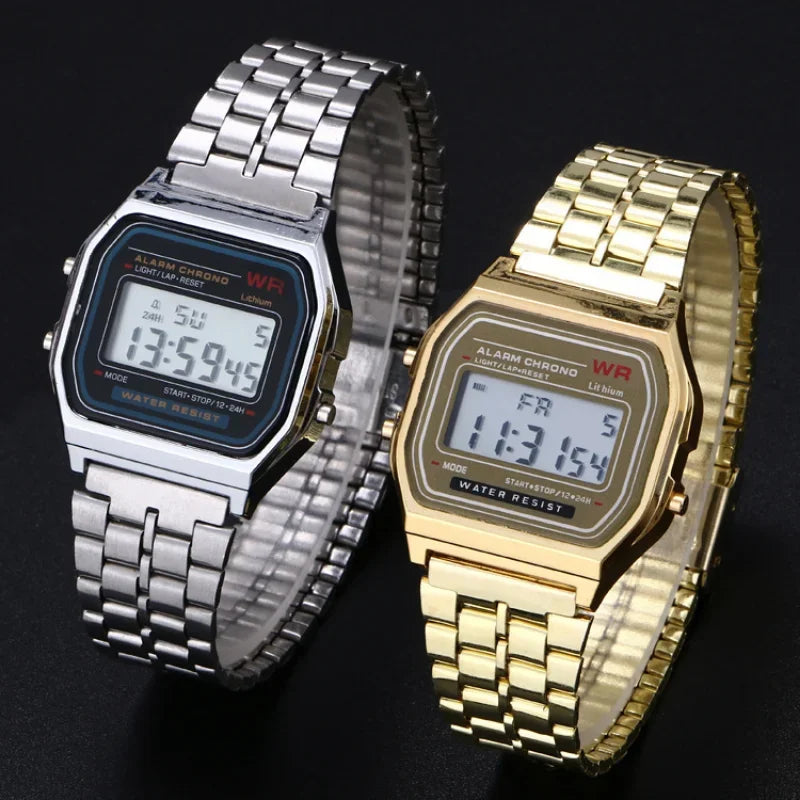 Relógio Feminino Digital - F91W Stainless Steel Band Watch Luxury Waterproof Retro Digital Sports Military Watches Men Women Electronic Wrist Watch Clock