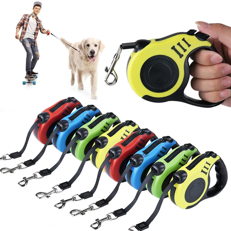 Coleira de cachorro retrátil de 3 metros e 5 metros, correia de corda de tração para animais de estimação, correia flexível automática para cães pequenos, médios e grandes.