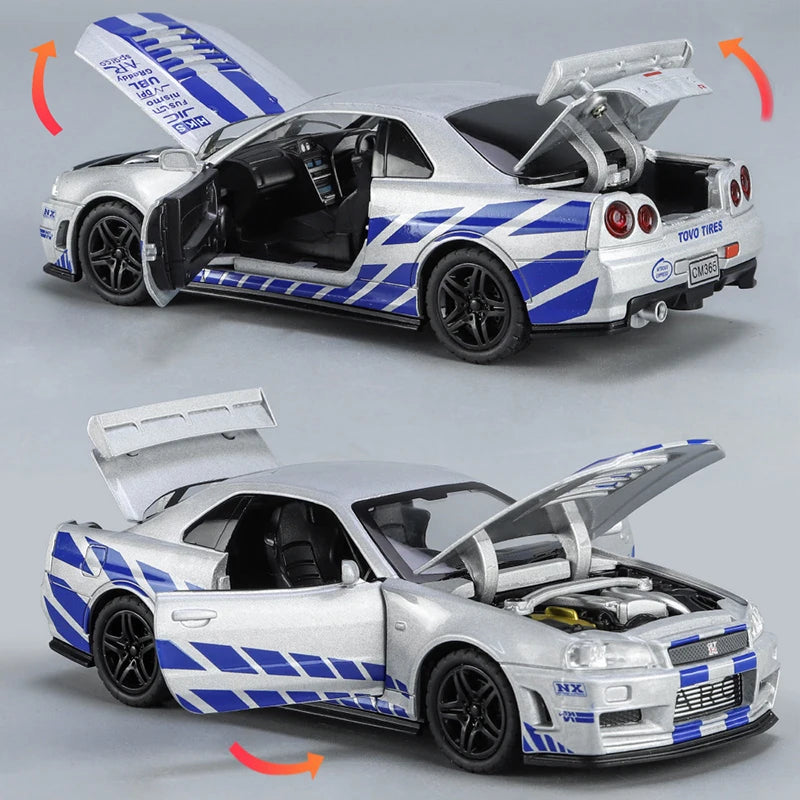 1:32 GTR R34 SKYLINE Fast Alloy Simulation Car Model Diecasts & Toy Vehicles And Furious Cars Decoration Toys For Children Boy