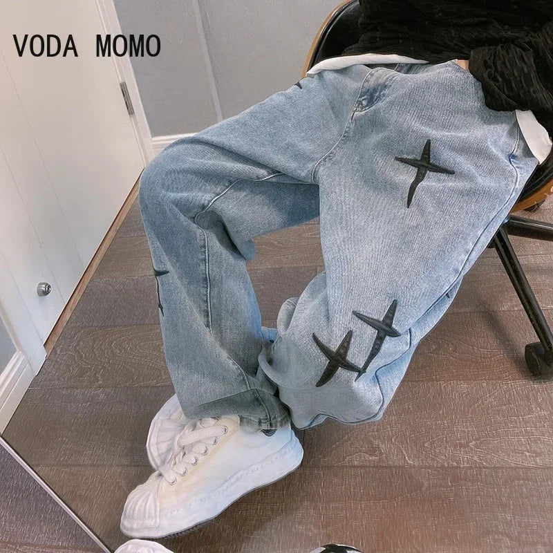 Calça cargo de perna larga masculinas streetwear baggy jeans - Wide Leg Cargo Pants men Streetwear Baggy men Jeans Spring Autumn Men Korean Fashion Loose Straight Male Brand Clothing Black