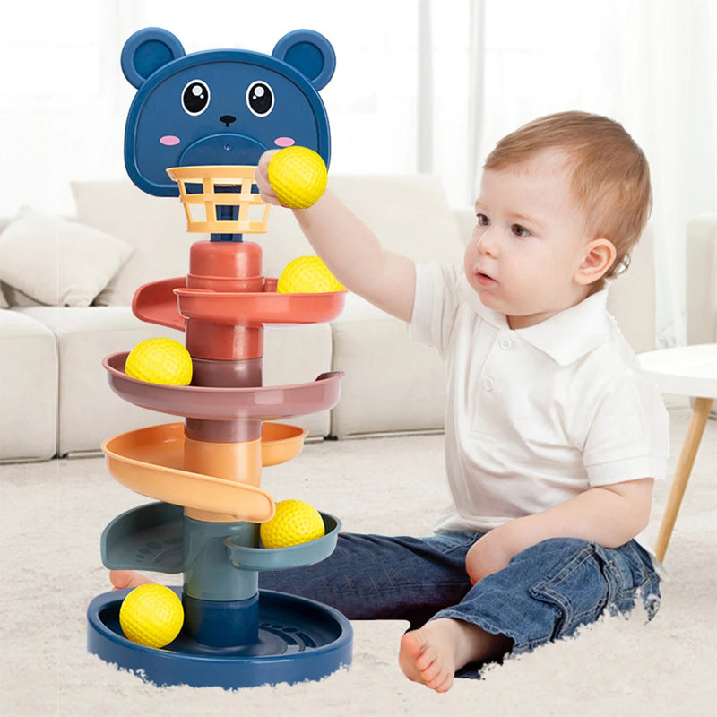 Brinquedo para Criatividade - Baby Toys Rolling Ball Pile Tower Early Educational Toy For Babies Rotating Track Educational Baby Gift Stacking Toy ForChildren