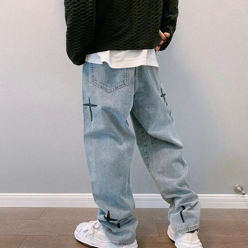 Calça cargo de perna larga masculinas streetwear baggy jeans - Wide Leg Cargo Pants men Streetwear Baggy men Jeans Spring Autumn Men Korean Fashion Loose Straight Male Brand Clothing Black