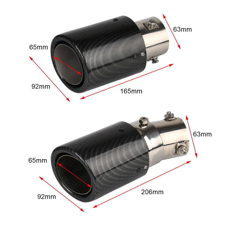 Escapamento de fibra de carbono modificados para carro, universal e com LED vermelho/azul flamejante luminoso 63-65mm.