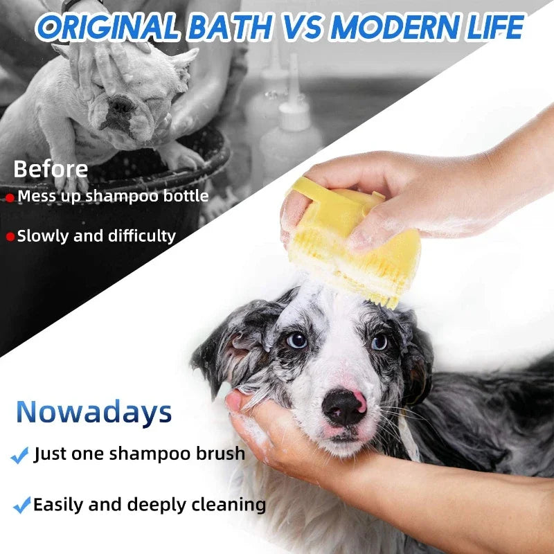 Escova porta shampoo para cães de estimação,  escova para banho, borracha de silicone macia