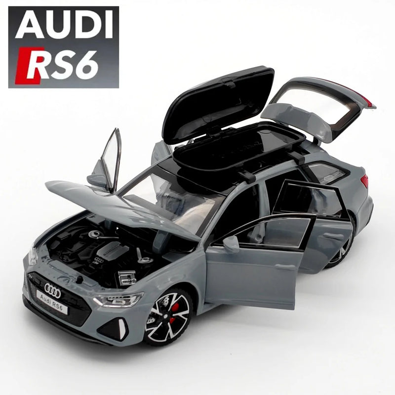 Audi RS6 com som, luz, portas abertas, liga fundida 1:32 - Audi RS6 Toy Car Model with Sound Light Doors Opened Alloy Diecast Model Vehicle Collection Toy for Boy Adult Festival Gift