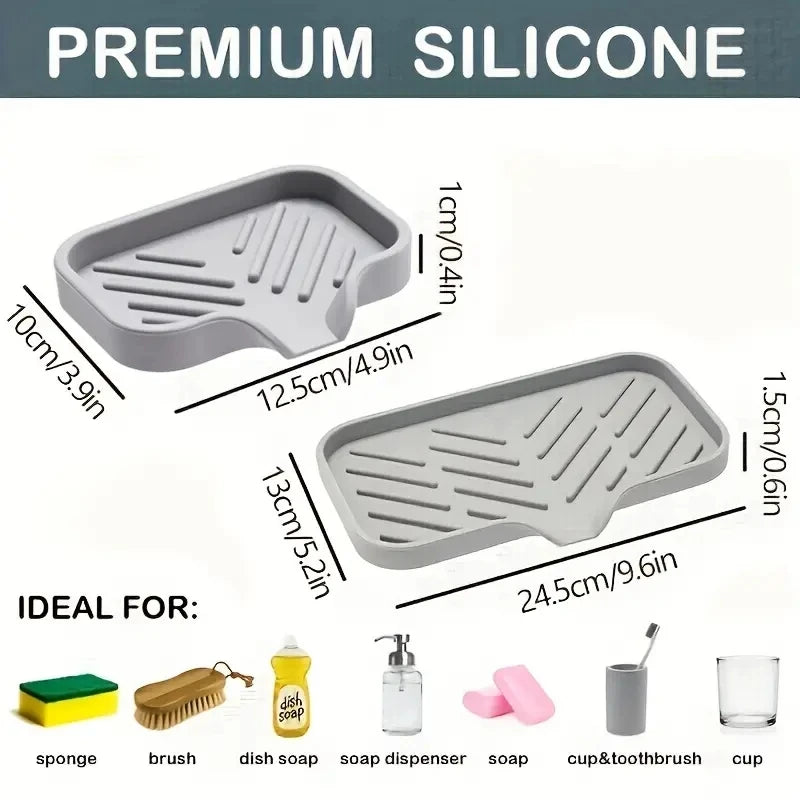 Bandeja de silicone para pia com dreno, suporte para armazenamento de esponja de sabão, escova de esfregar, suporte para armazenamento de sabão, organizador de cozinha