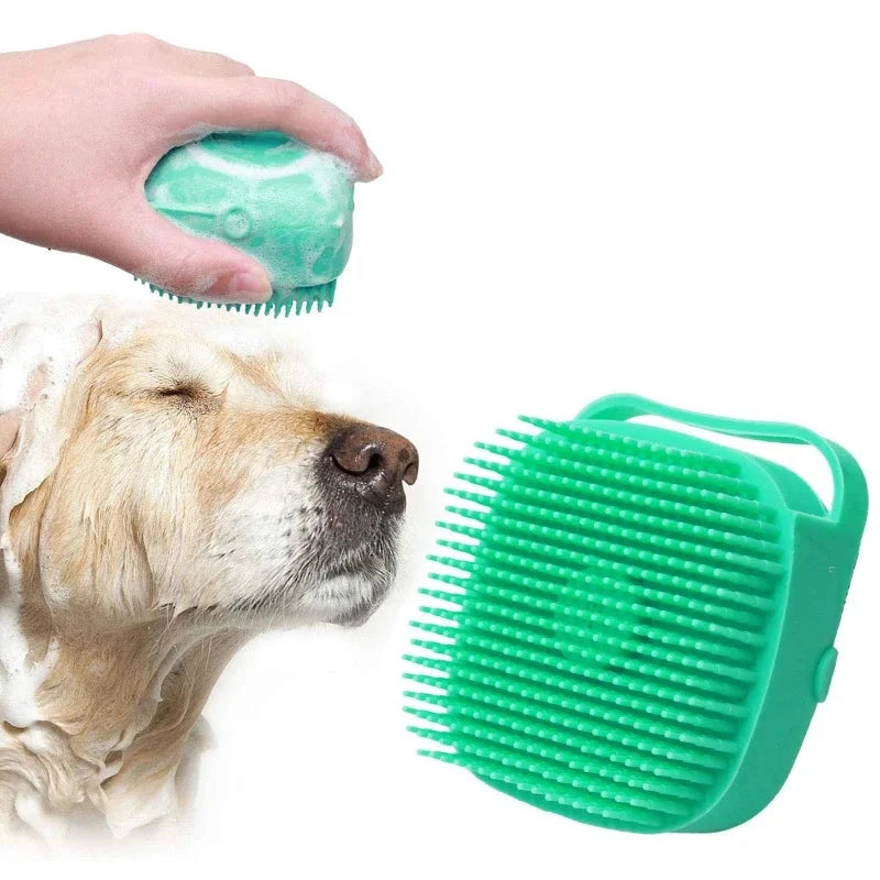 Escova porta shampoo para cães de estimação,  escova para banho, borracha de silicone macia