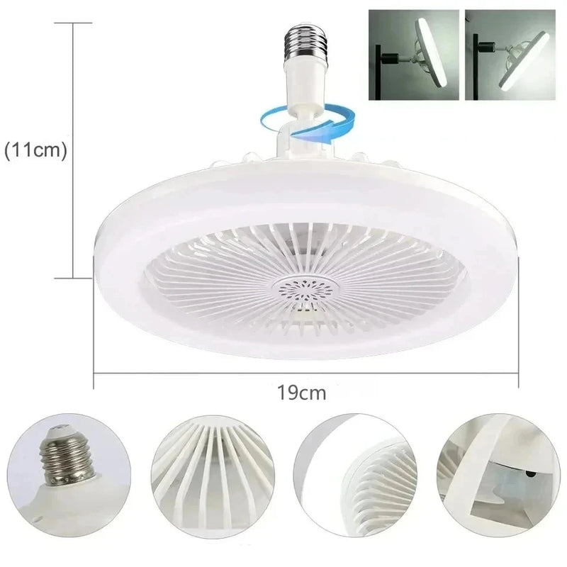 Ventilador de teto giratório 3 em 1 com lâmpada de iluminação com controle remoto E27 Base conversora Base de iluminação para o quarto e/ou sala de estar.