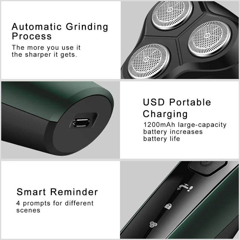 Barbeador Elétrico para Homens Aparador Elétrico À Prova D'Água - Xiaomi Electric Shaver for Men Waterproof Electric Trimmer Razor Wet Dry Use Rechargeable Battery Rotary Shavers Machine shaving