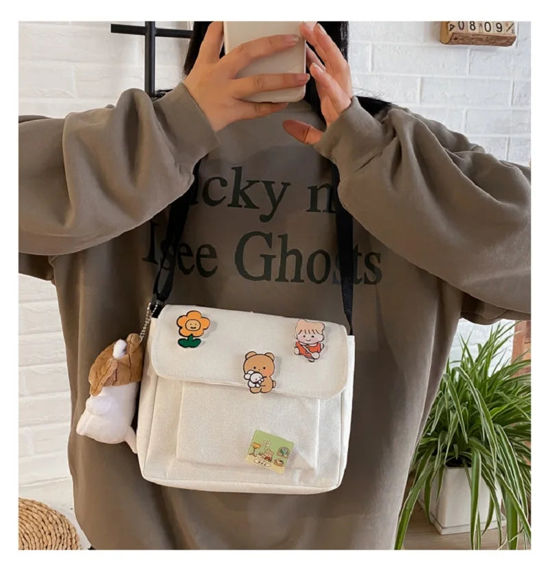 Crossbody Bags Women Canvas Flap-bag Kawaii Harajuku All-match Students Casual Female Handbags Korean Ulzzang Daily Chic Fashion