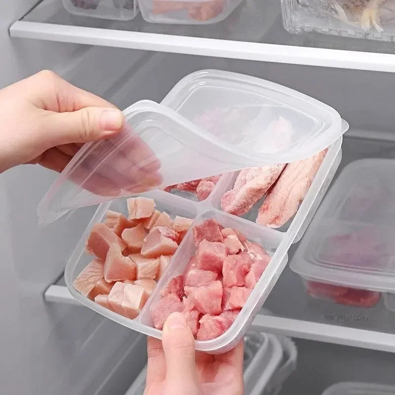 4 Grades Caixa de Armazenamento de Alimentos Compartimento Portátil Organizadores de Geladeira Freezer Carne Sub-Embalada Cebola Gengibre Transparente Utensílio de Cozinha 1PC