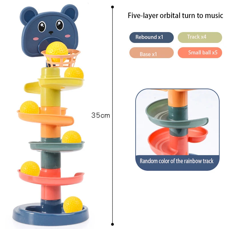 Brinquedo para Criatividade - Baby Toys Rolling Ball Pile Tower Early Educational Toy For Babies Rotating Track Educational Baby Gift Stacking Toy ForChildren