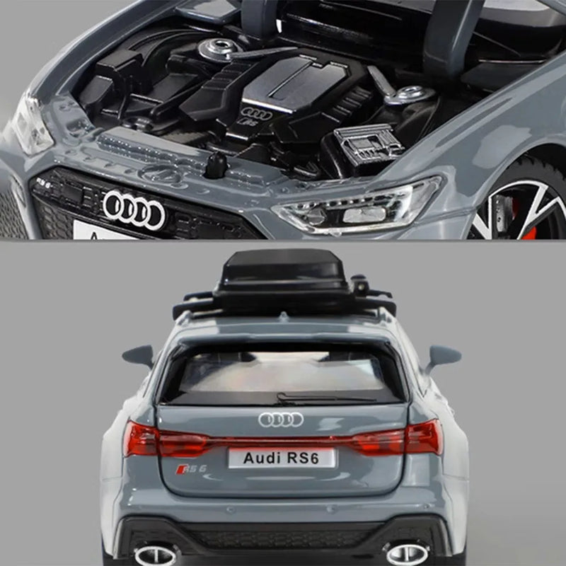 Audi RS6 com som, luz, portas abertas, liga fundida 1:32 - Audi RS6 Toy Car Model with Sound Light Doors Opened Alloy Diecast Model Vehicle Collection Toy for Boy Adult Festival Gift