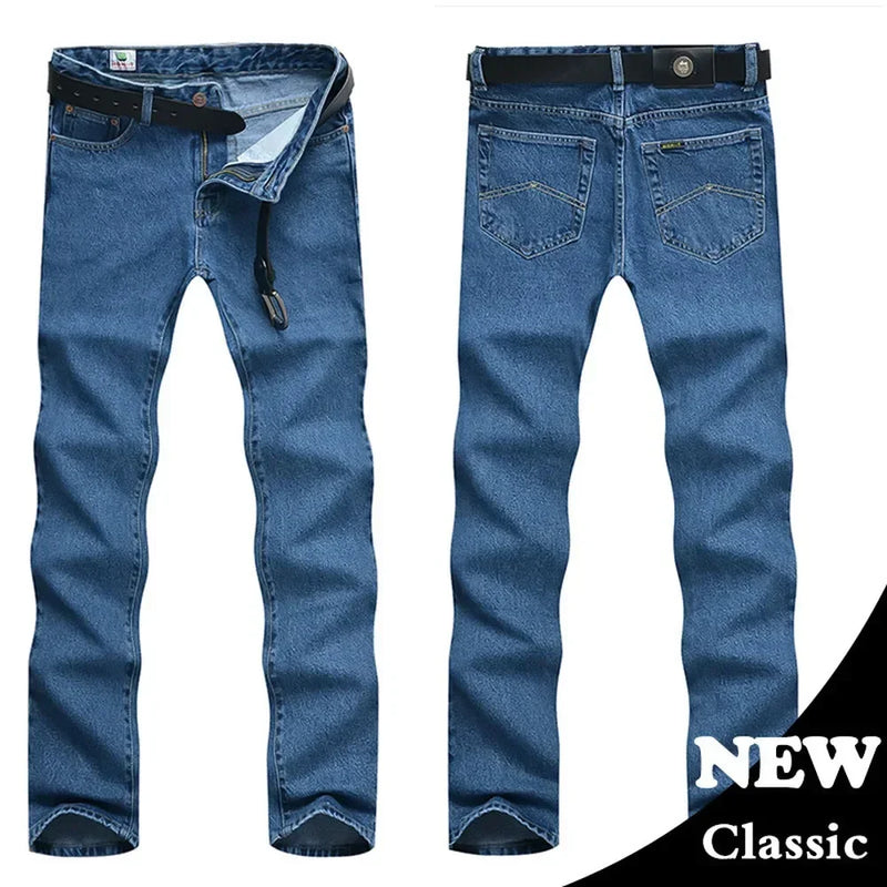 Calça Jeans Masculina Negócios Clássico - Men Business Jeans Classic Spring Autumn Male Cotton Straight Stretch Brand Denim Pants Summer Overalls Slim Fit Trousers 2024